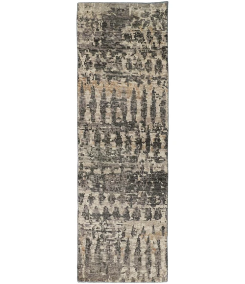 Feizy Palomar Luxe Hand-Knot Area Rug, Charcoal Gray/Light Beige, 2x6in x 8ft