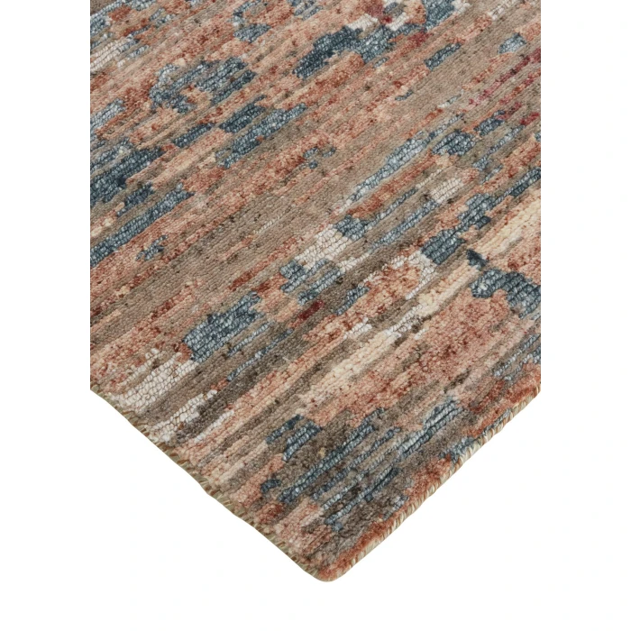 Feizy Conroe Luxe Abstract Hand Knot Rug, Copper/Blue/Henna, 2ft-6in x 8ft Runner