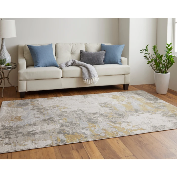 Feizy Waldor Luxury & Glam Abstract, Ivory/Gold/Gray, 8' x 11' Area Rug