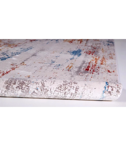 Feizy Cadiz Industrial Abstract, Gray/Red/Blue, 9'-9" x 13'-2" Area Rug