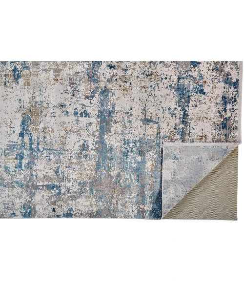 Feizy Cadiz Industrial Abstract, Ivory/Tan/Blue, 9'-9" x 13'-2" Area Rug