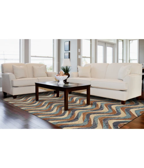 Feizy Bermuda Casual Geometric, Blue/Brown/Ivory, 5' x 8' Area Rug