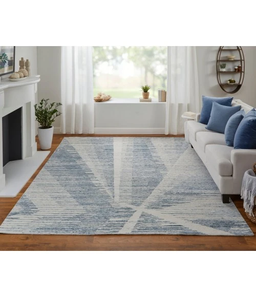 Feizy Brighton Casual Abstract, Ivory/Blue/Silver, 4' x 6' Accent Rug