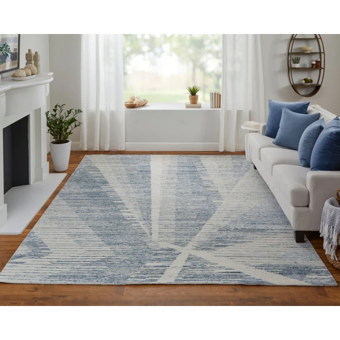 Feizy Brighton Casual Abstract, Ivory/Blue/Silver, 2'-6" x 12' Runner