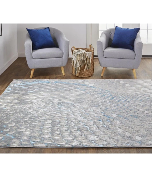 Feizy Azure Industrial Abstract, Blue/Silver/Gray, 12' x 18' Area Rug