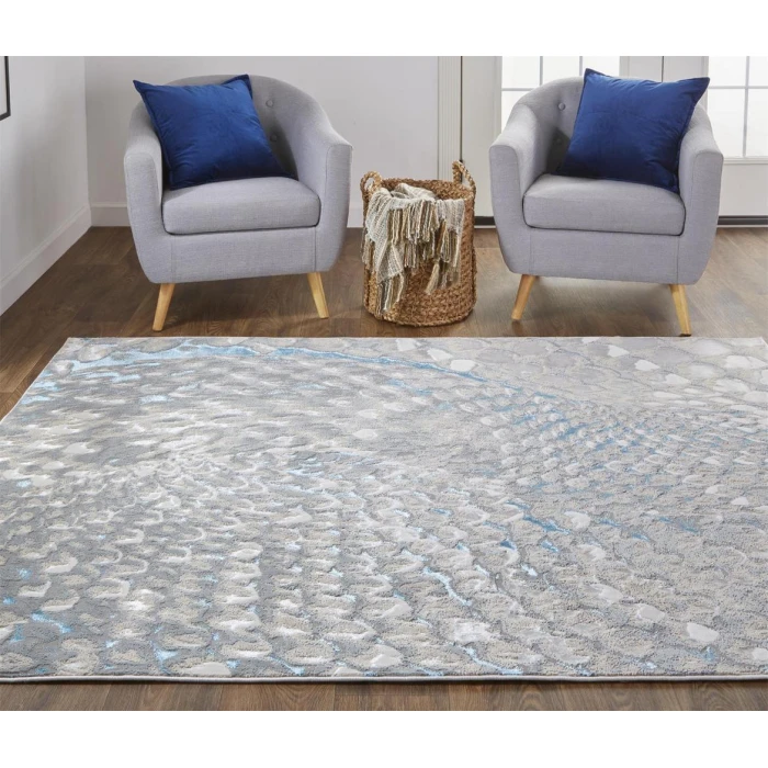 Feizy Azure Industrial Abstract, Blue/Silver/Gray, 13' x 20' Area Rug