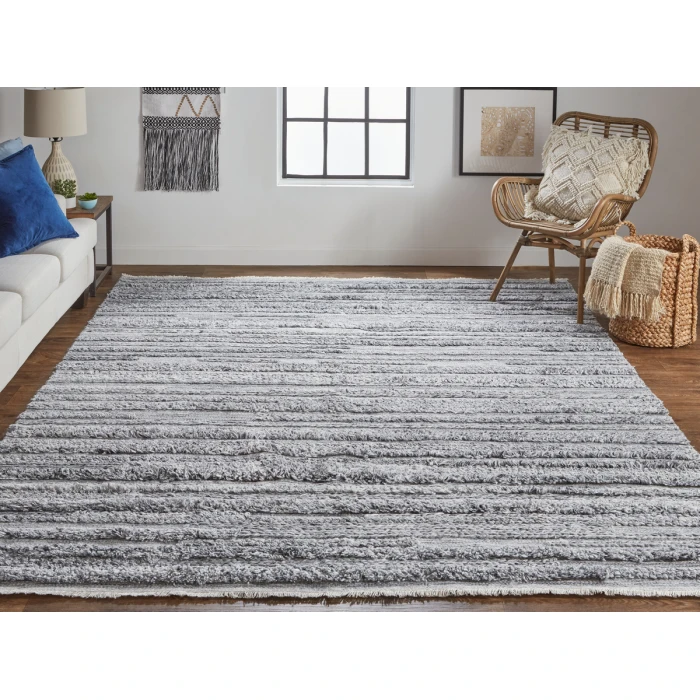 Feizy Alden Contemporary Bohemian Shag Rug, Ivory/Dark Gray, 8ft x 10ft Area Rug