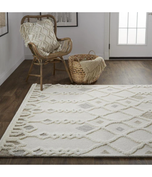 Feizy Anica Scandinavian Trellis & Lattice, Ivory/Tan/Silver, 12' x 15' Area Rug