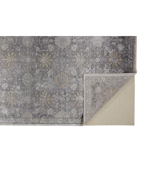 Feizy Sarrant Farmhouse Damask, Gray/Silver/Tan, 9'-6" x 12'-7" Area Rug