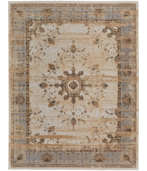 Feizy Celene French & Victorian Bordered, Tan/Brown/Gray, 7'-9" x 7'-9" Round Rug
