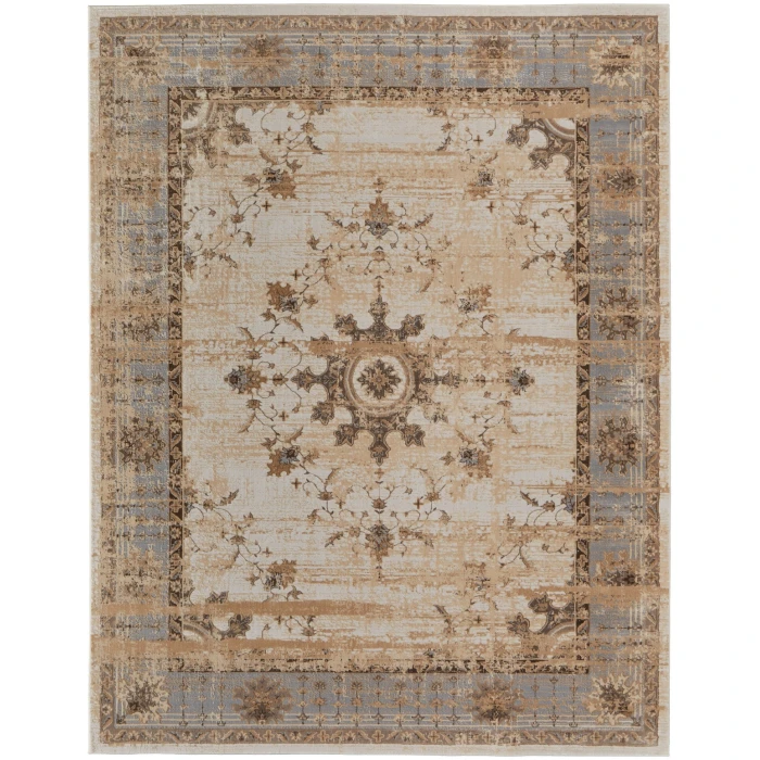 Feizy Celene French & Victorian Bordered, Tan/Brown/Gray, 7'-9" x 7'-9" Round Rug