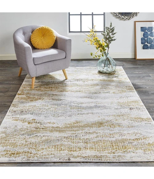 Feizy Aura Industrial Abstract, Gold/Gray/Ivory, 12' x 15' Area Rug