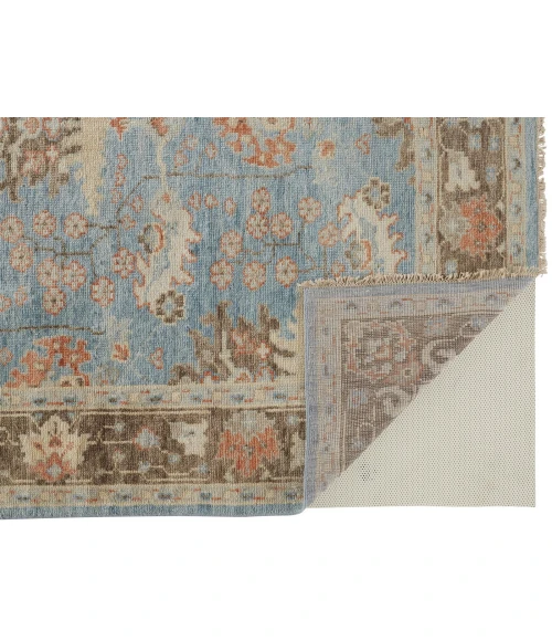 Feizy Beall Luxury Wool, Ornamental Flora, Cool Blue, 9ft-6in x 13ft-6in Area Rug