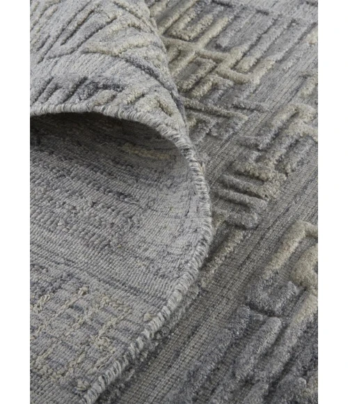 Feizy Elias Luxe Geometric Maze Runner, High/Low, Gray/Ivory/Blue, 2ft - 9in x 10ft