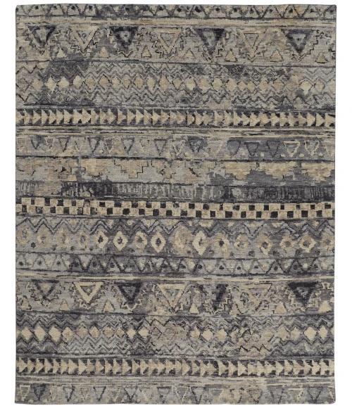 Feizy Palomar Luxe Hand-Knot Abstract Accent Rug, Gray/Denim Blue, 2ft x 3ft
