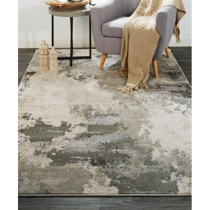 Feizy Prasad Casual Watercolor, Ivory/Gray, 8' x 11' Area Rug