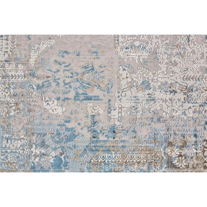 Feizy Cadiz Industrial Abstract, Blue/Gray/Gold, 12' x 18' Area Rug