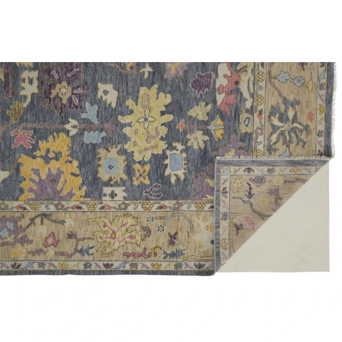 Feizy Karina Hand-Knotted Botanical Accent Rug, Blue/Wheat Beige, 3ft-6in x 5ft-6in