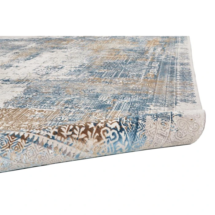 Feizy Cadiz Industrial Abstract, Blue/Gray/Gold, 12' x 18' Area Rug