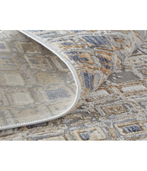 Feizy Laina Mid-Century Modern Geometric, Tan/Ivory/Blue, 3' x 10' Runner