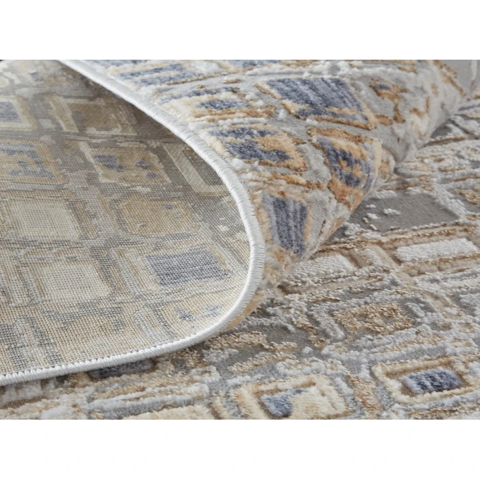 Feizy Laina Mid-Century Modern Geometric, Tan/Ivory/Blue, 3' x 10' Runner