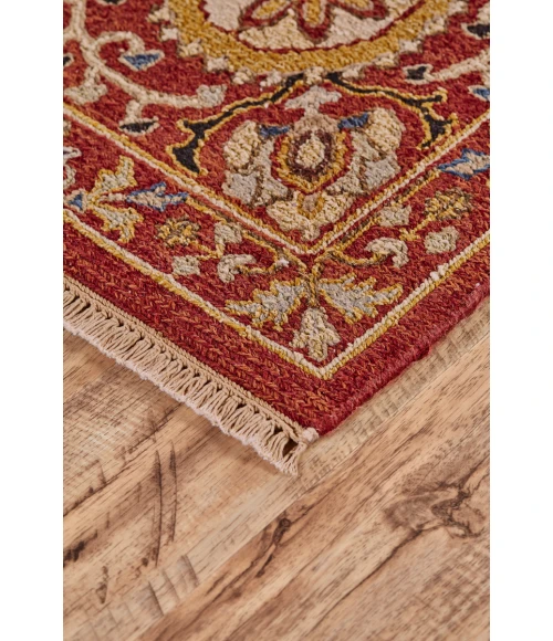 Feizy Amherst Classic Geometric, Red/Gold/Ivory, 9'-6" x 13'-6" Area Rug