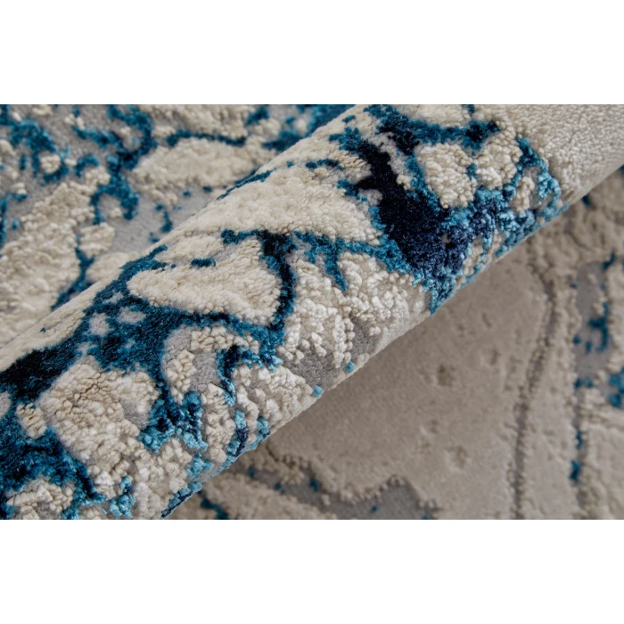 Feizy Indio Industrial Abstract, Ivory/Blue/Black, 3'-11" x 6' Accent Rug