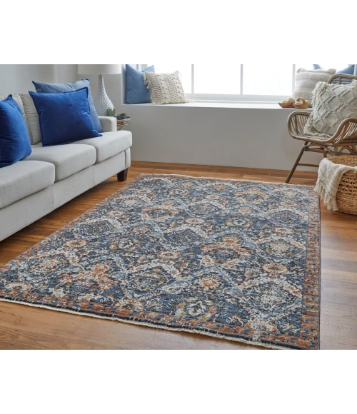 Feizy Kaia Casual Floral & Botanical, Blue/Orange/Ivory, 3' x 5' Accent Rug