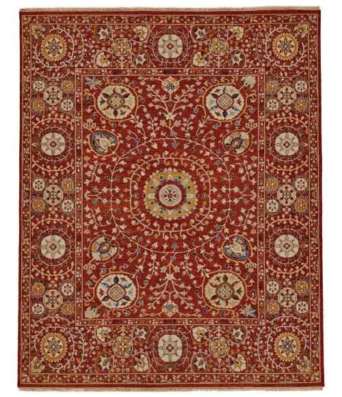 Feizy Amherst Classic Geometric, Red/Gold/Ivory, 9'-6" x 13'-6" Area Rug