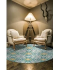 Feizy Keats Casual Abstract, Blue/Ivory/Yellow, 8'-9" x 8'-9" Round Rug