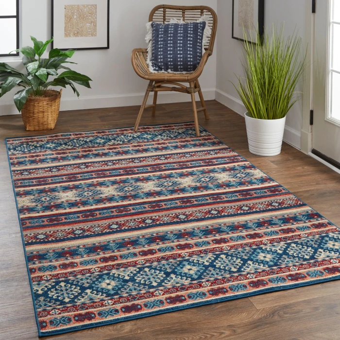 Feizy Nolan Vinatge Style Tribal Kazak Rug, Classic Blue/Ochre Red, 12ft-10in x 15ft