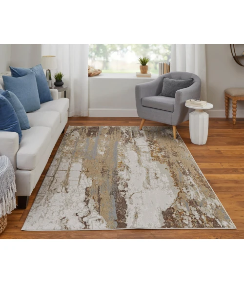 Feizy Aura Casual Abstract, Ivory/Gold/Brown, 1'-8" x 2'-10" Accent Rug