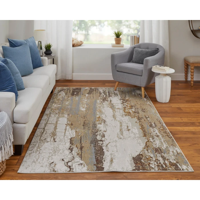 Feizy Aura Casual Abstract, Ivory/Gold/Brown, 1'-8" x 2'-10" Accent Rug
