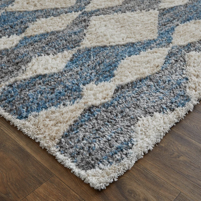 Feizy Mynka Bohemian & Eclectic Diamond, Ivory/Gray/Blue, 2'-6" x 8' Runner