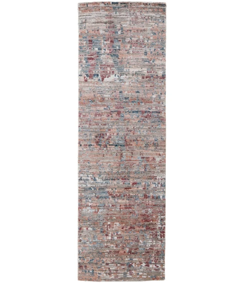Feizy Conroe Luxe Abstract Hand Knot Rug, Copper/Blue/Henna, 2ft-6in x 8ft Runner