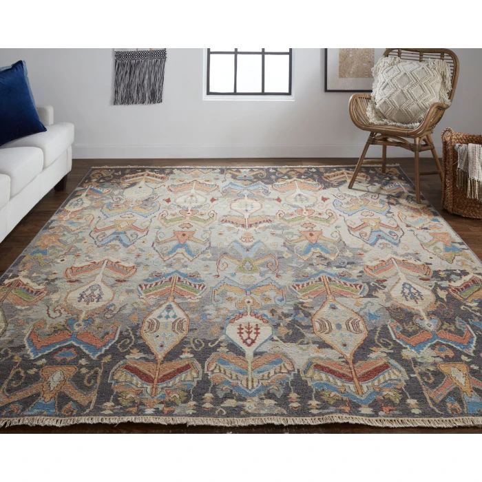 Feizy Leylan Bohemian & Eclectic Ikat, Taupe/Tan/Orange, 8'-6" x 11'-6" Area Rug