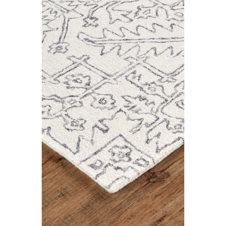 Feizy Belfort Modern Medallion Rug, Ivory/Charcoal, 9ft x 12ft Area Rug