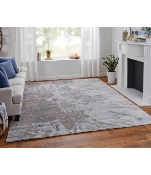 Feizy Zarah Industrial Watercolor, Gray/Tan/Blue, 8' x 10' Area Rug