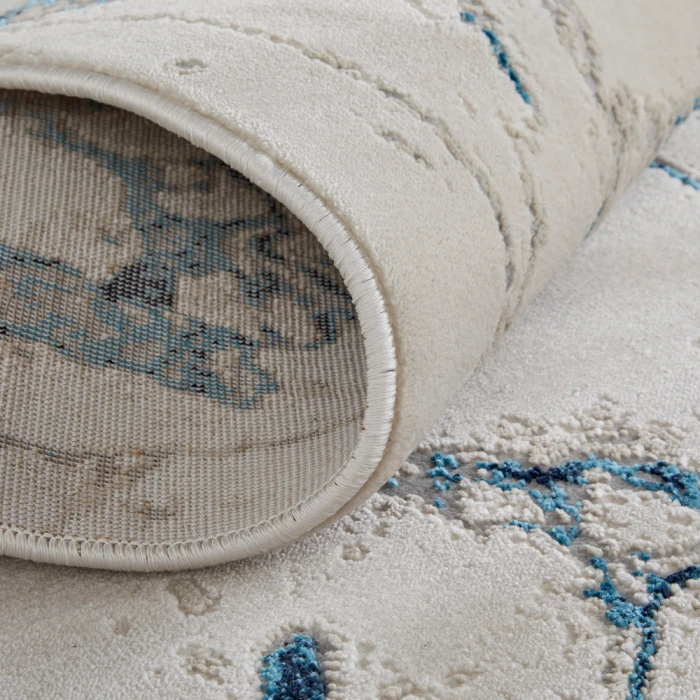 Feizy Indio Industrial Abstract, Ivory/Blue/Black, 3'-11" x 6' Accent Rug