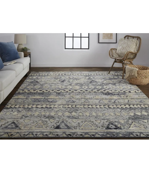 Feizy Palomar Luxe Hand-Knot Abstract Accent Rug, Gray/Denim Blue, 2ft x 3ft