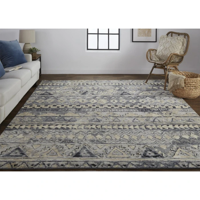 Feizy Palomar Luxe Hand-Knot Abstract Area Rug, Gray/Denim Blue, 8x6in x 11x6in