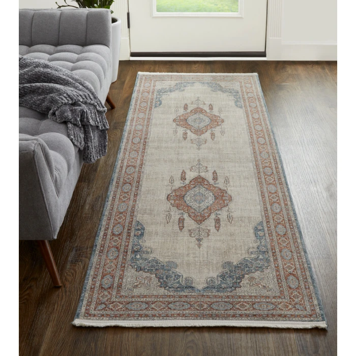 Feizy Marquette Bohemian & Eclectic Medallion, Gray/Red/Blue, 2'-8" x 12' Runner
