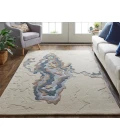 Feizy Serrano Industrial Abstract, Tan/Brown/Blue, 9' x 12' Area Rug