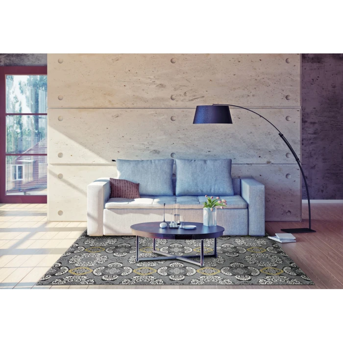 Feizy Bleecker Bohemian & Eclectic Damask, Ivory/Gray/Yellow, 10' x 13'-2" Area Rug