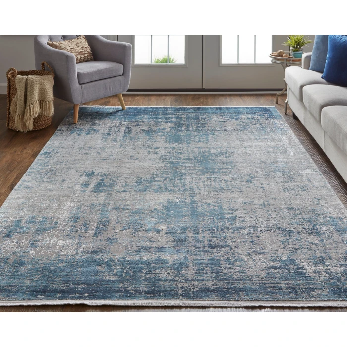 Feizy Cadiz Gradient Watercolor Rug, Blue/Silver Gray, 7ft-9in x 11ft Area Rug