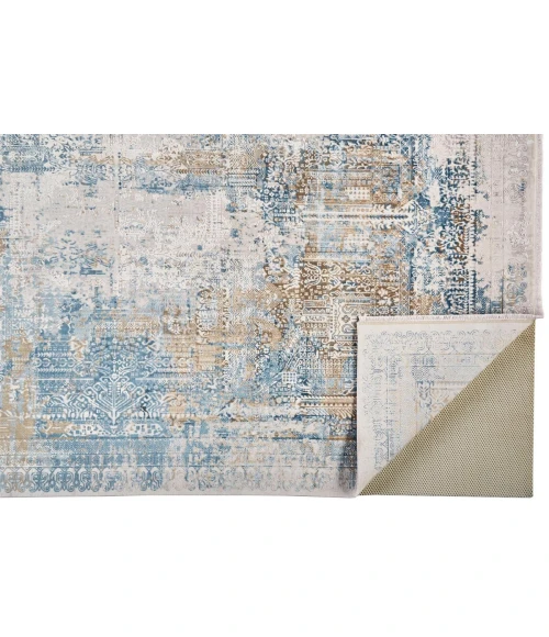 Feizy Cadiz Industrial Abstract, Blue/Gray/Gold, 13' x 20' Area Rug