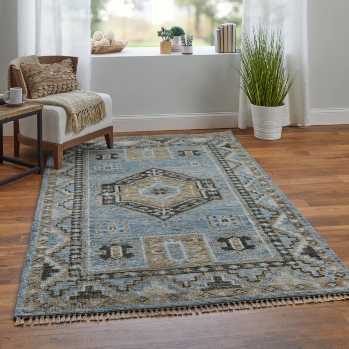 Feizy Fillmore Vintage Medallion, Blue/Green, 2'-6" x 10' Runner