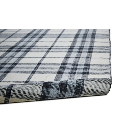 Feizy Crosby Eco-Friendly PET Dhurrie, Ivory/Sky Blue/Black, 8ft x 10ft Area Rug