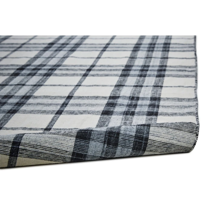 Feizy Crosby Eco-Friendly PET Dhurrie, Ivory/Sky Blue/Black, 8ft x 10ft Area Rug