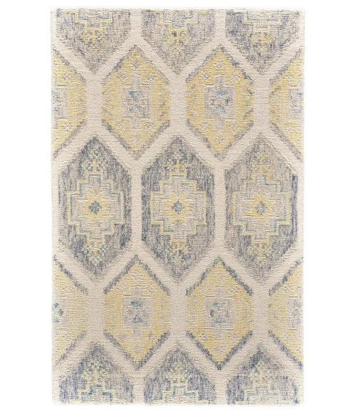 Feizy Arazad Bohemian & Eclectic Geometric, Yellow/Blue/Ivory, 3'-6" x 5'-6" Accent Rug